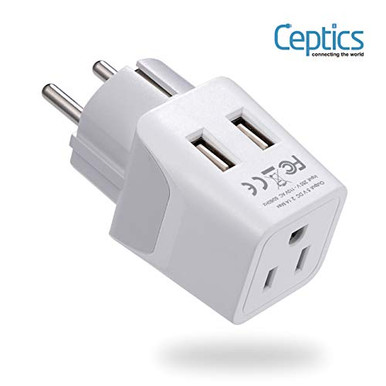 Schuko Korea France Paris Travel Adapter Plug by Ceptics - with 2 USB ...