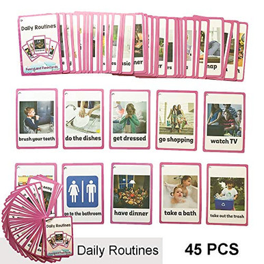 Richardy 45PCS Set Daily Routines Kids Gifts English Flash Cards Pocket ...