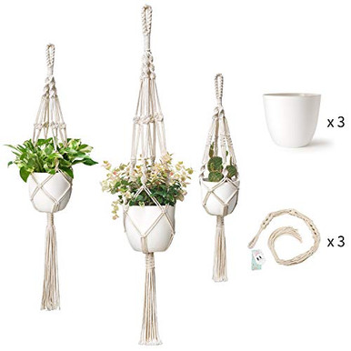 Mkono 3 Pack Macrame Plant Hangers with Plastic Planters Pots Included ...