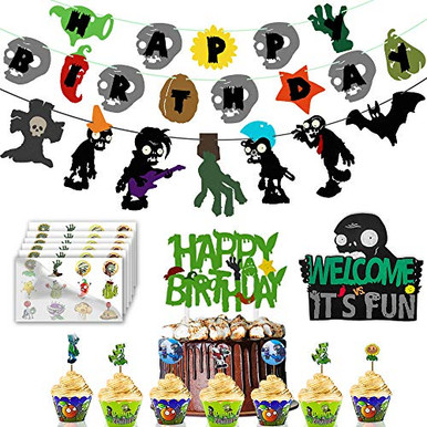 TGE-V Plants VS Zombies Happy Birthday Party Banner Cake Topper Cupcake ...