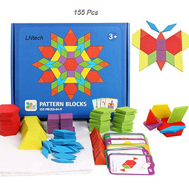 155 Pcs Wooden Pattern Blocks Set LNtech Geometric Shape Puzzle ...