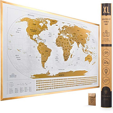 XL Scratch Off Map of The World with Flags 36 x 24 Easy to Frame ...
