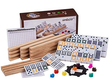 Double Stack Domino Rack Dominoes Double 12 Set Mexica Train with 4 Wooden Racks Double 12 ...