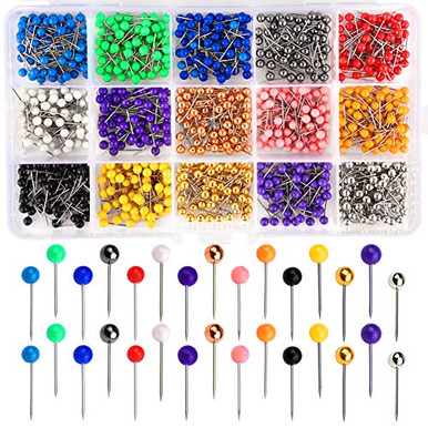 UOOU 900 PCS Map Tacks Push Pins Round Head Tacks Steel Point 15 ...