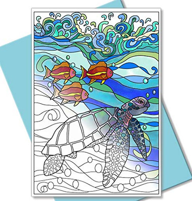 Art Eclect Adult Coloring Greeting and Thank You Note Cards with Ocean