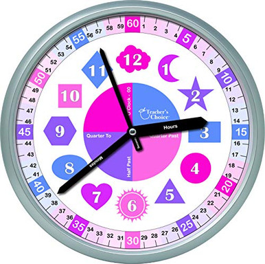 Shapes Educational Wall Clock Silent Movement Time Teaching Clock for ...