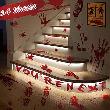 Tapis D'halloween Empreintes Sanglantes 61x457 Cm - Décoration Maison Horror, Neuf