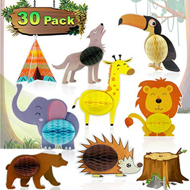 10 PCS Baby Jungle Animals Honeycomb Centerpieces – 3D Safari Table Decor For Boy Baby Shower