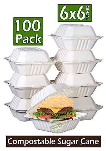 Green Earth 6 Inch 100 Count Compostable Clamshell Natural Bagasse ...
