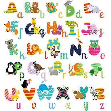 HomeEvolution ABC Animals Alphabet Baby Nursery Kids Peel and Stick ...