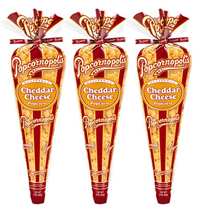 Popcornopolis Gourmet Popcorn 3 Cheddar Cheese Popcorn Cones Small ...