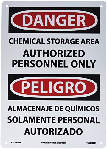NMC ESD240RB Bilingual OSHA Sign Legend DANGER CHEMICAL STORAGE AREA ...