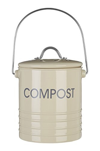 Premier Housewares Cream Compact Waste Compost Bin Tin with Handle ...
