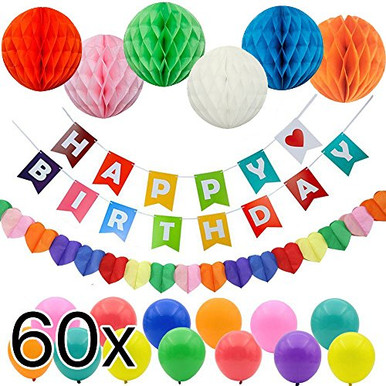 Megon Happy Birthday Party Decorations - Happy Birthday Banner, Rainbow ...