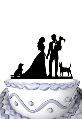 Meijiafei Wedding Cake Topper Bride and Groom Take Girl with 2 Dogs for ...