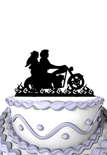 Meijiafei Wedding Cake Topper Bride and Groom Motorcycle Silhouette for ...