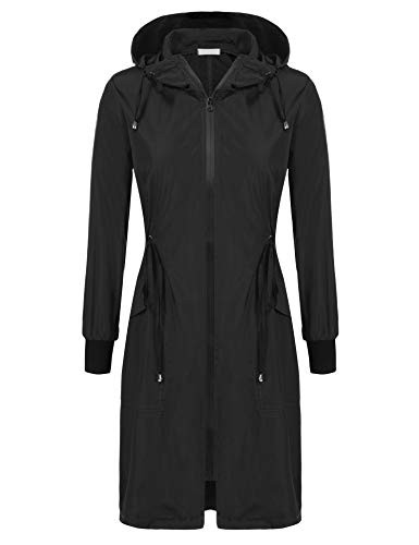 ELESOL Rain Jacket Women Hooded Raincoat Waterproof Windbreaker Black ...
