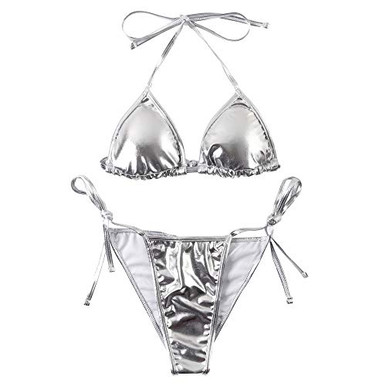 String Liquid OMKAGI Ladies New Liquid String Bikini Metallic Thong Bathing Suit 2 ...
