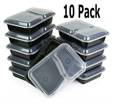 10 Pack Meal Prep Plastic Containers Sets Reusable Food Storage Bento ...