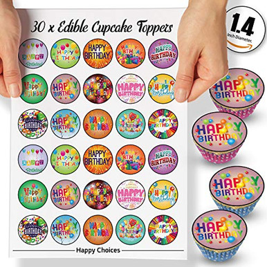 30 x Edible Cupcake Toppers Themed of Happy Birthday Collection of ...