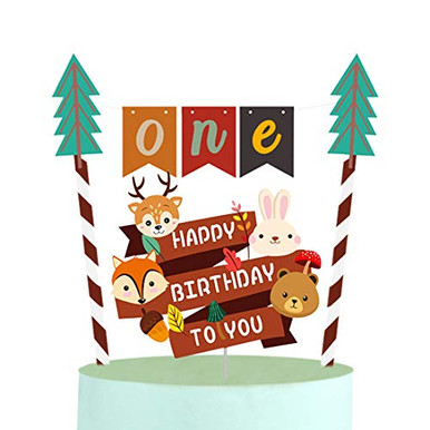Mity rain Woodland Animal Cake Birthday Topper One Cake Bunting Banner ...