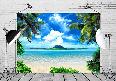 BELECO 7x5ft Tropical Beach Backdrop Tropical Coast Beach with Hang ...