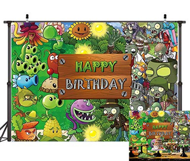 Plants and Zombie Theme Backdrop Plants vs Zombies Kids Happy Birthday ...