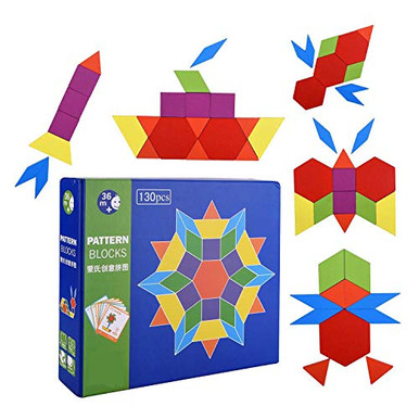JCREN Wooden Pattern Blocks Classic Educational Montessori Toys ...