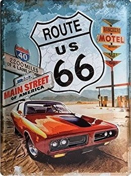 UNiQ Designs Vintage Tin SignsUS Route 66 with Red Pontiac Road Signs ...