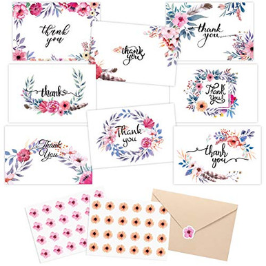 48 Bulk Thank You Cards Floral Flower Thank You Notes for Wedding ...