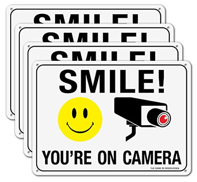Smile Youre on Camera Sign Video Surveillance Sign 4 Pack 7 x 10 Inches ...