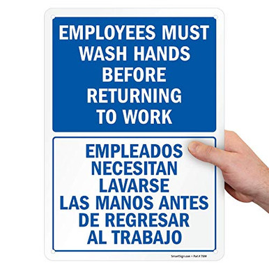 SmartSign Aluminum Sign, Legend "Employees Wash Hands Before Returning ...