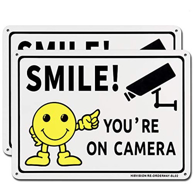 Smile Youre On Camera Sign 2 Pack HISVISION Video Surveillance Sign ...
