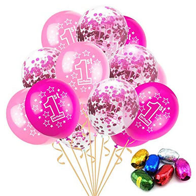 16 Pack Baby Shower 1st Birthday Balloons Set Pink Blue Confetti Latex ...