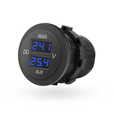 LED Digital Double Voltmeter- Round Panel Voltage Monitor For Car