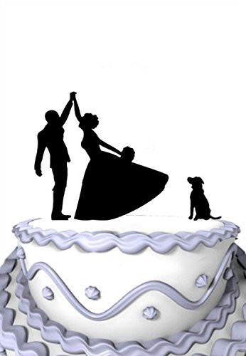 Meijiafei Bride and Groom High five Silhouette with Labrador Dog Cake ...