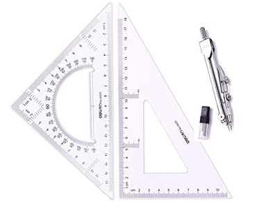3 Piece Student Geometry Math SetDrawing Compass Triangle Protractor ...
