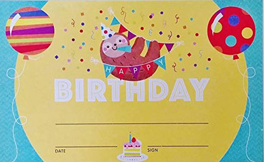 Pack Set of Happy Birthday Certificates with Party Sloth Personalize ...