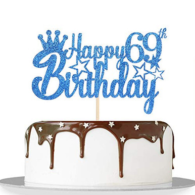 Blue Glitter Happy 69th Birthday Cake Topper for Cheers to 69 ...