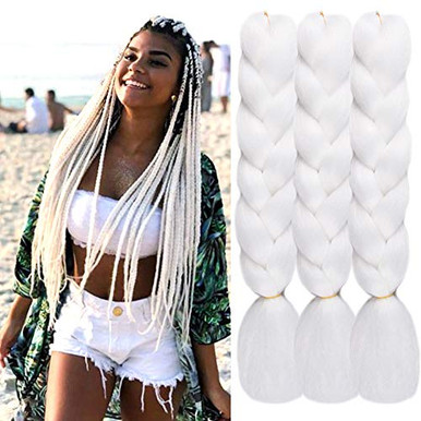 3 PackLot Kanekalon Jumbo Braiding Hair White Color 24inch 100gpack ...