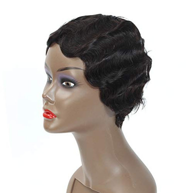 Short Finger Wave Curly Wigs Mommy Hair Wig 100% Human Hair Short Wavy ...