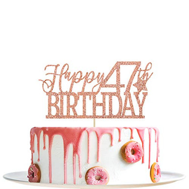 Rose Gold Glitter Happy 47th Birthday Cake Topper Hello 47 Cheers to 47 ...