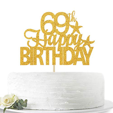 Gold Glitter Happy 69th Birthday Cake Topper Hello 69 Cheers to 69 ...