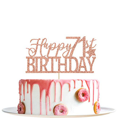 Rose Gold Glitter Happy 71st Birthday Cake Topper Hello 71 Cheers to 71 ...
