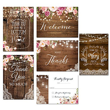 Rustic Pink Floral Thank You Cards with Envelopes Boxed Set Bulk Thank ...