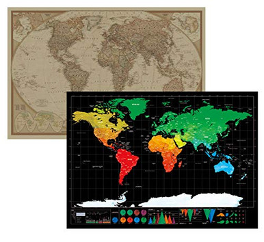 SunMirror 2 World Map Set, Retro Kraft Paper World Map & Scratch Off ...