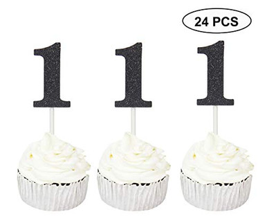 Sumerk 24PCS Number 1 Cupcake toppers Black Glitter 1st Birthday ...