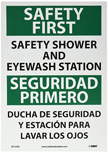NMC M735PB Bilingual Emergency and First Aid Sign Legend SAFETY FIRST ...