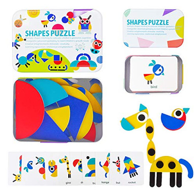 YoungZee Wooden Pattern Blocks Tangram Shape Puzzle Set Color Sorting ...