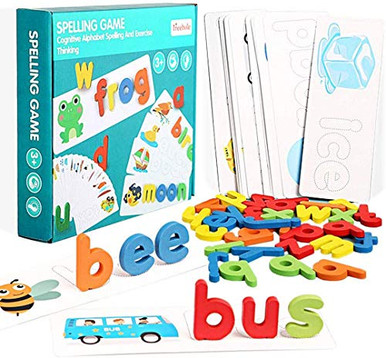 XUANSHUO Matching Letter Game ABC Spelling Learning Wooden Puzzle Game ...